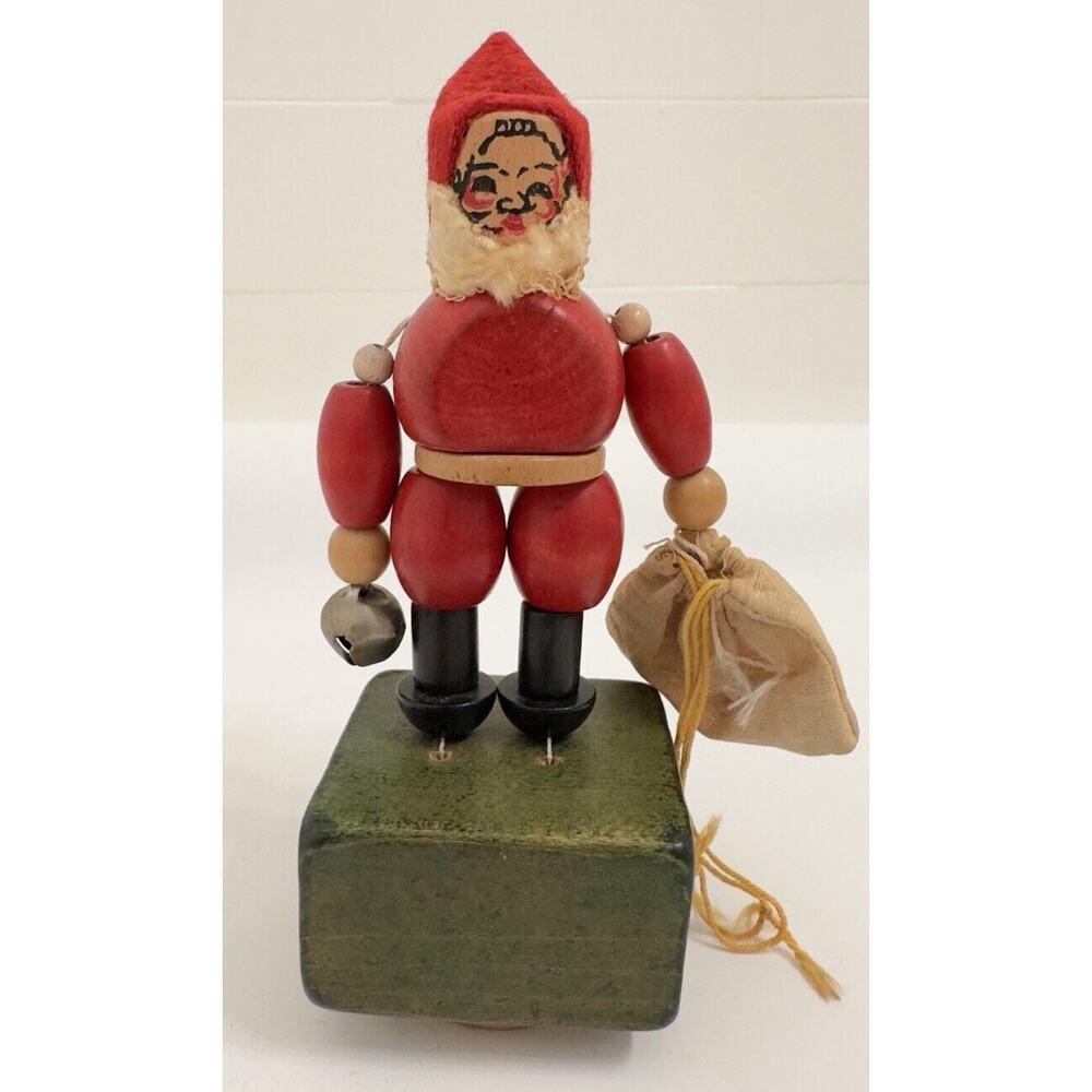 Vintage Wooden Push Puppet Santa Pop Up Toy Traditional Christmas Decoration